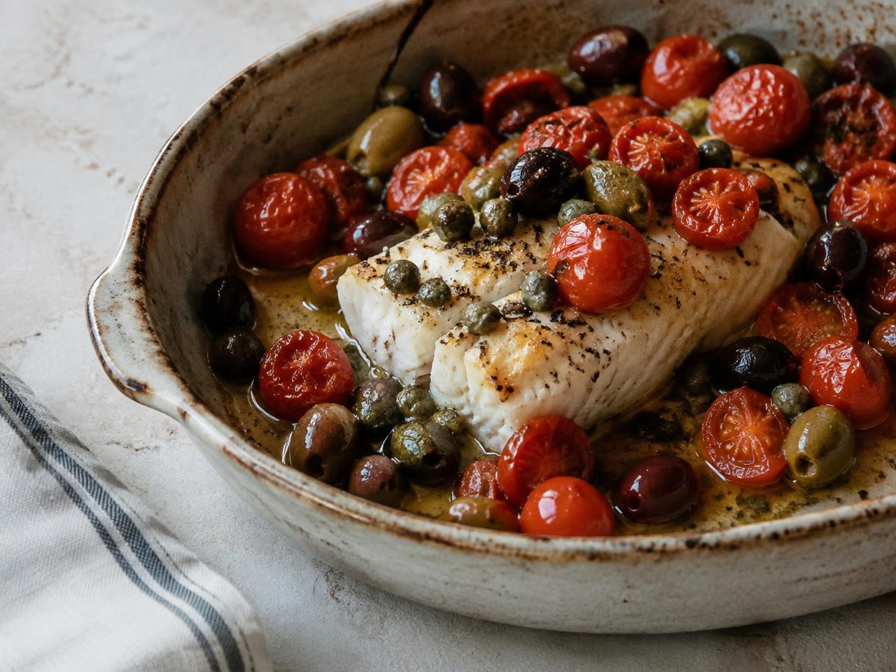 Baked Cod with Tomatoes & Olives
