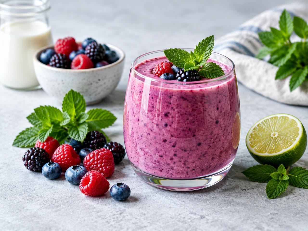 Berry-Mint Kefir Probiotic Smoothie
