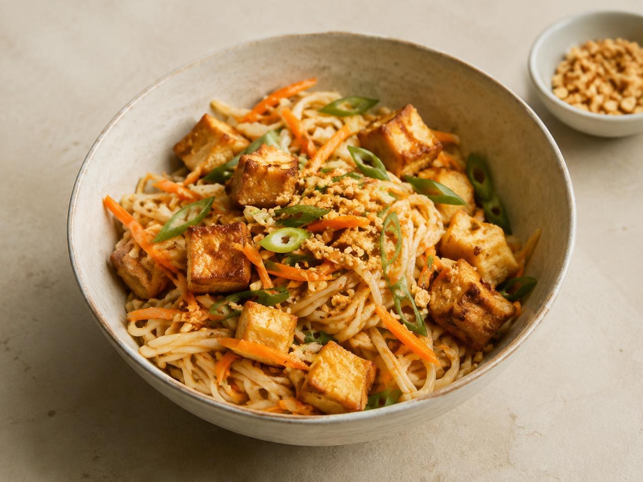 Crispy Tofu Peanut Noodles
