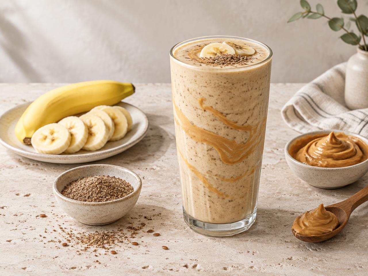 Peanut Butter, Banana & Flax Protein Smoothie