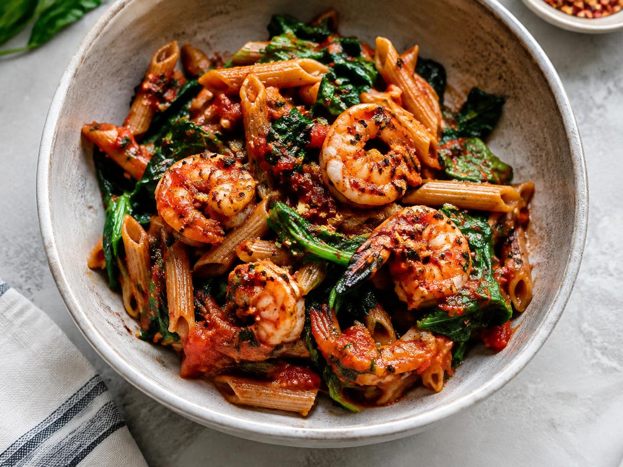 Spicy Shrimp Arrabbiata with Greens