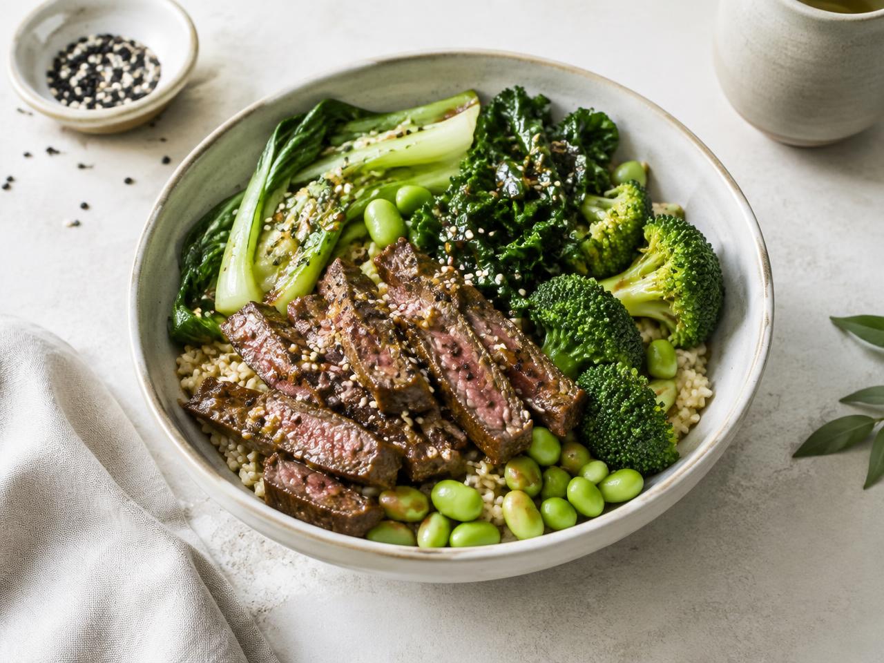 Sesame Sirloin Rice with Bok Choy