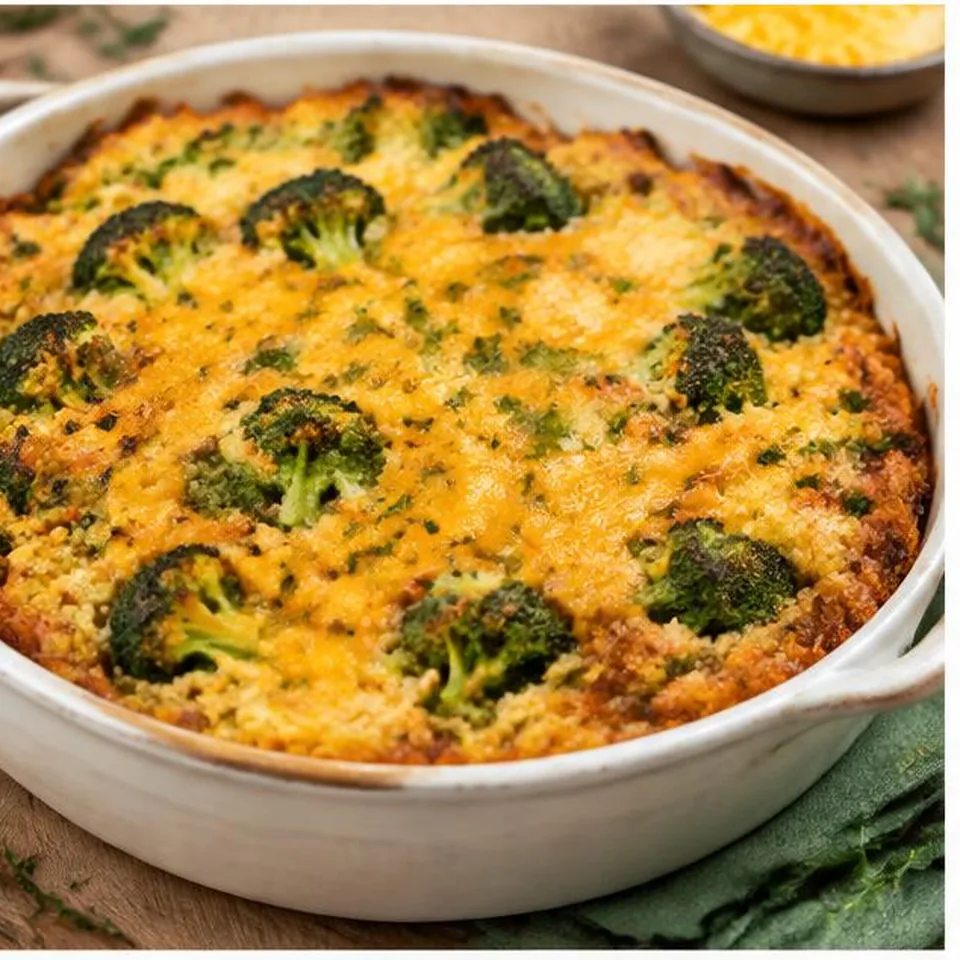Broccoli Cheddar Quinoa Bake