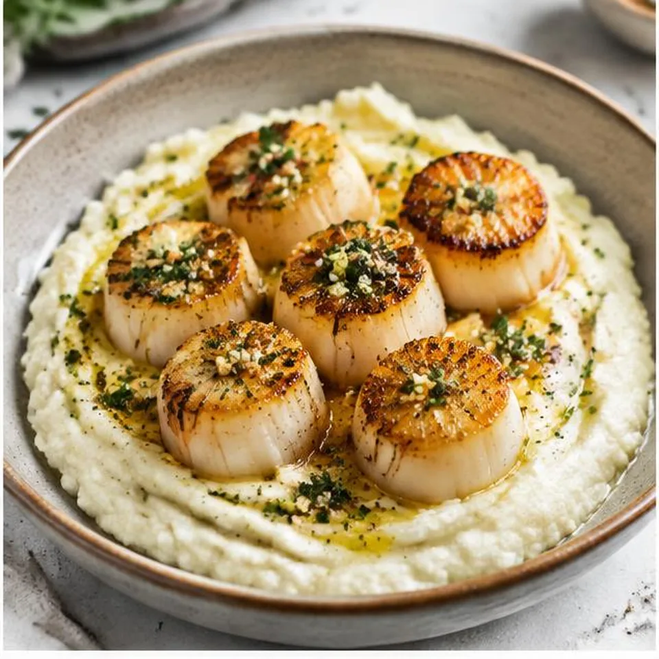 Garlic Scallop Cauliflower Mash