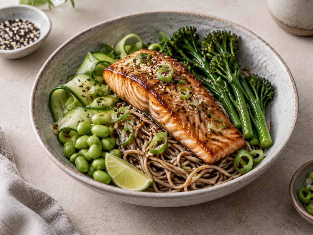 Ginger Salmon Soba Bowl