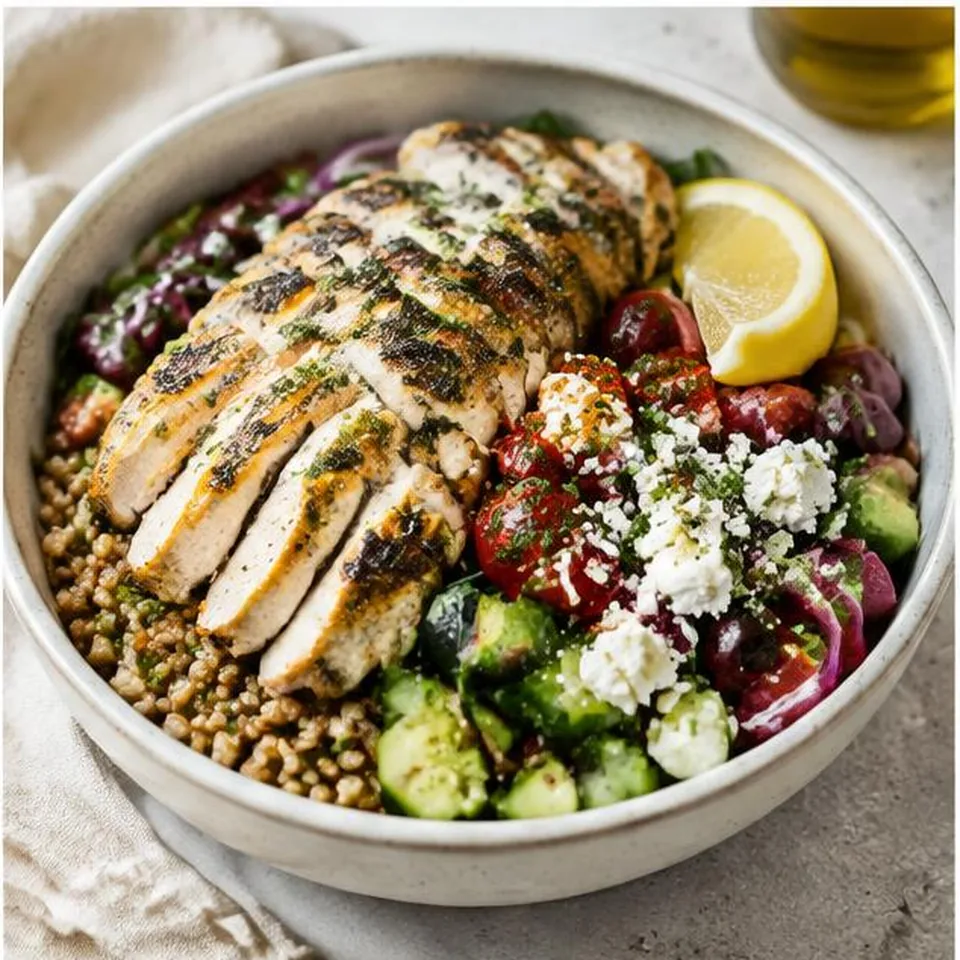 Greek Chicken Farro Bowl