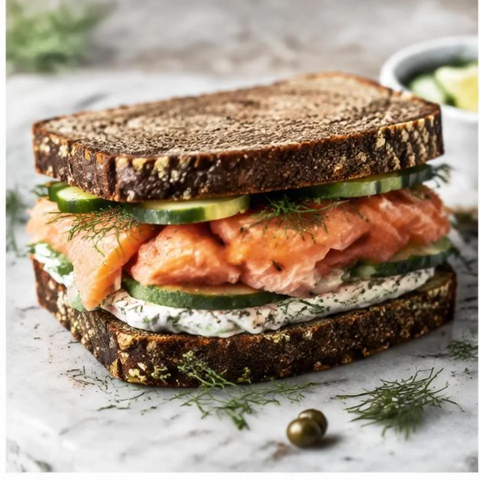 Salmon Cucumber Rye Sandwich
